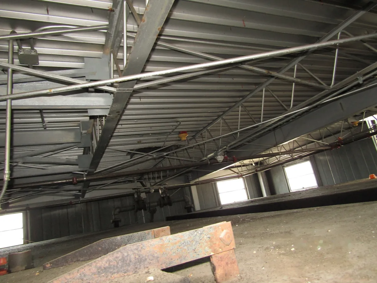 Steel roof trusses and framing inside a commercial building